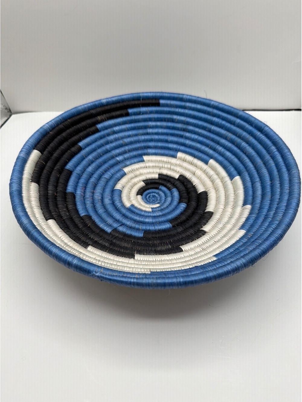 Handwoven AfricanBasket Blue Black Cream |Rwanda Style Wall Basket | Boho Wall